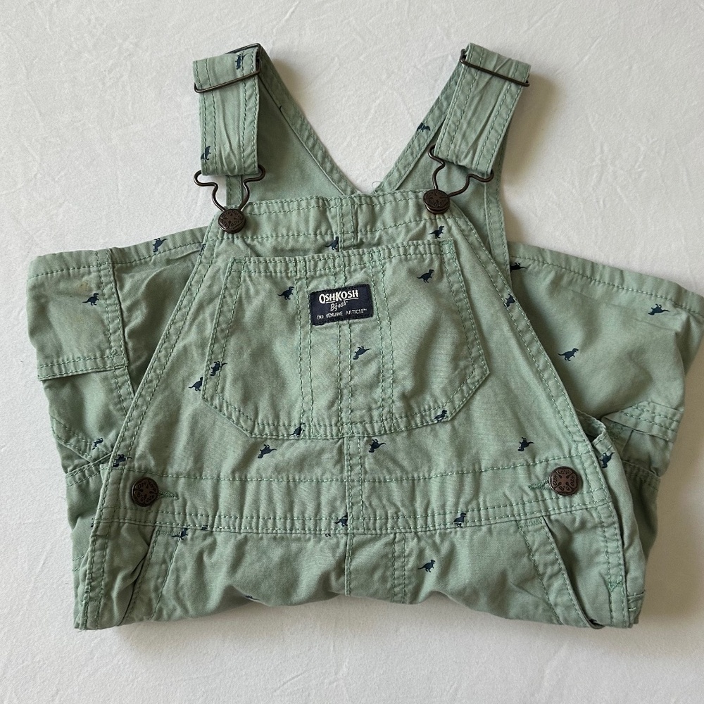 Oshkosh B’Gosh Toddler Overalls 4T Shorts Green Dinosaur